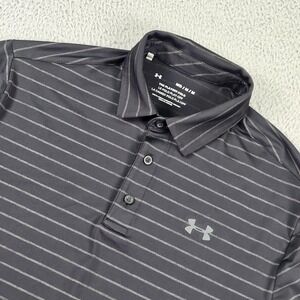 Under Armour Playoff Polo Shirt Mens Medium Gray Striped Golf Stretch 1327037